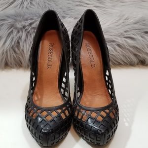 ROSEGOLD Laser Cut Black Leather Heel 7